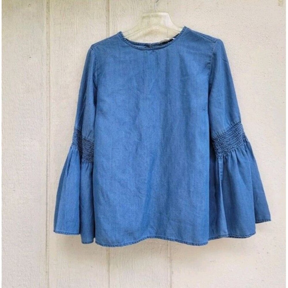 Beach lunch lounge bell sleeve chambray top wmns sz L